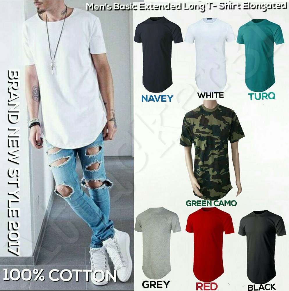 Men’s Basic Extended Long T- Shirt Elongated S-4XL 100% COTTON