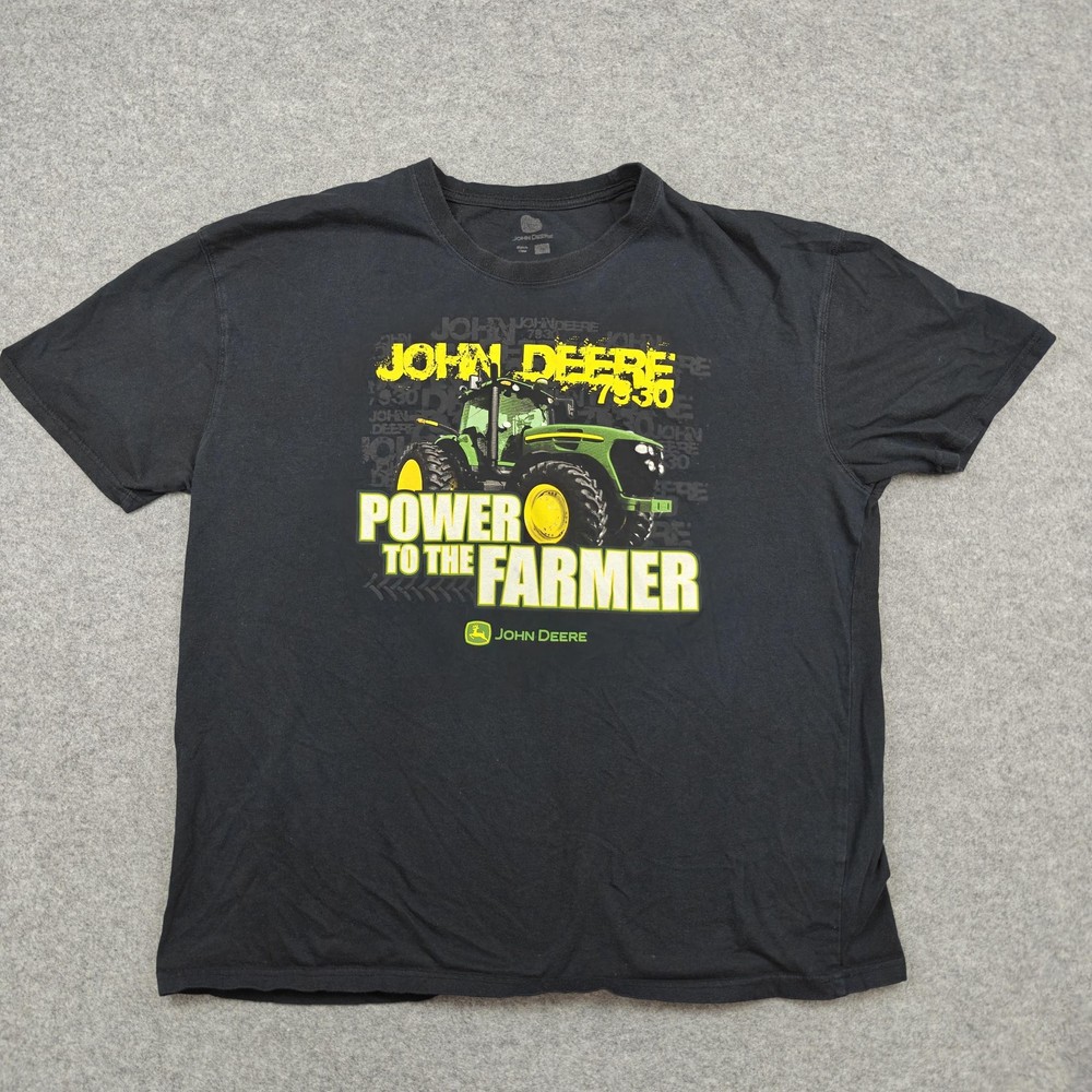 John Deere Shirt Mens 2XL Black Power To The Farmer Tractor Farming Graphic Tee