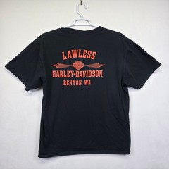 Harley Davidson Shirt Mens XL Black Lawless Renton WA Skull Flames Graphics Tee