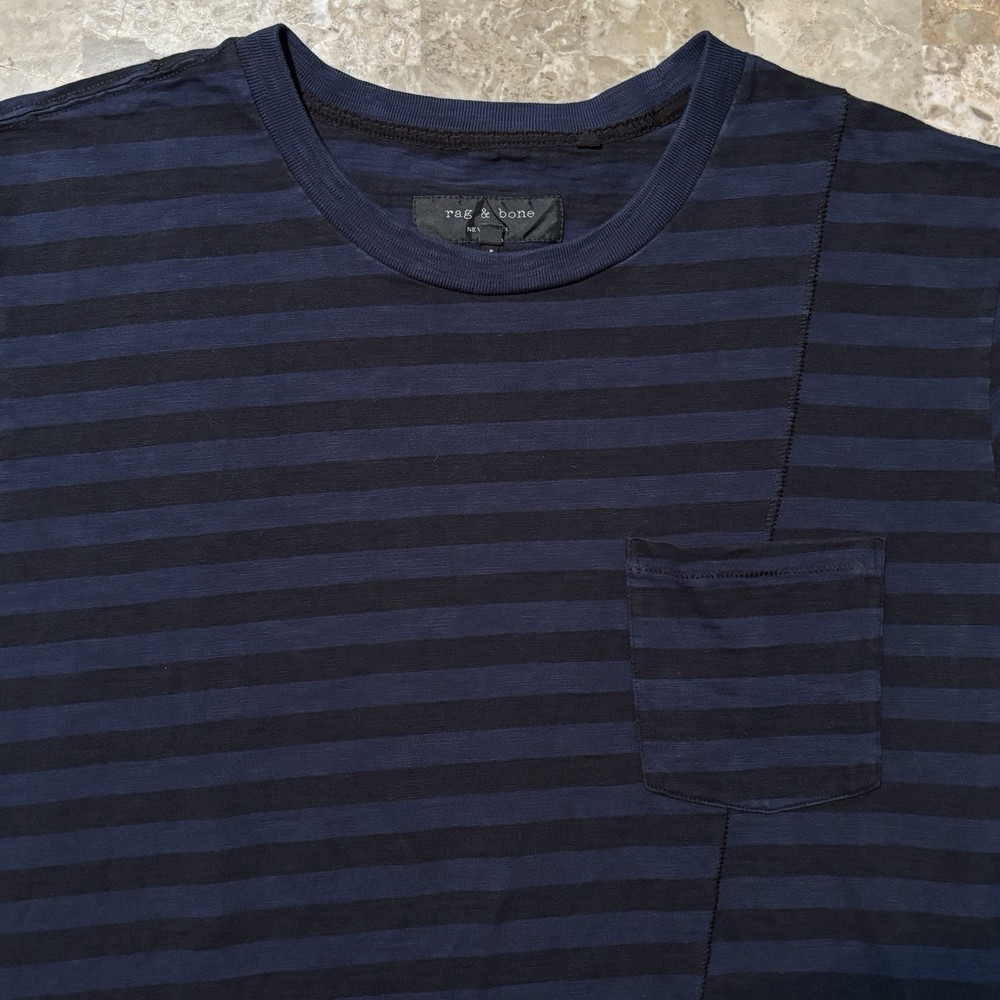 Rag And Bone Shirt Mens XL Blue Short Sleeve Split Hem Cotton Pocket Tee
