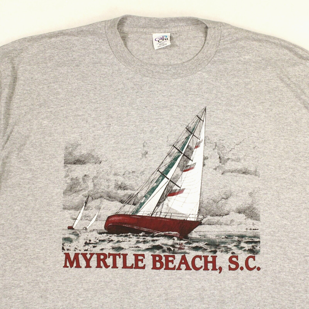 CAL CRU Vtg 90s Myrtle Beach, SC Sailboat Heather Gray Graphic T-SHIRT Men’s XL