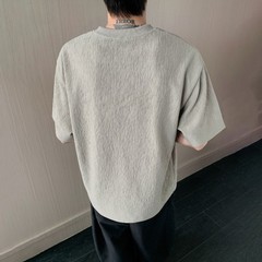 Men’s V Neck Short Sleeve T Shirt Loose Fit Pure Color Texture Casual Top