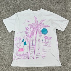 Vintage Myrtle Beach Shirt Mens Large White AOP 90s Single Stitch Palm Boat Art