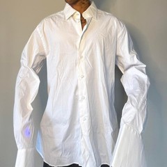 White Prada cotton long leeve French cuff shirt size 44 / 17 fits like L/XL mens