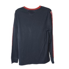 Tommy Jeans Hilfiger Men’s M Long Sleeve Black Crewneck Red Ribbed Collar Shirt