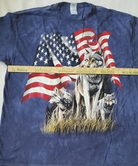 Men’s T-Shirt 2XL American Flag Red White & Blue Mountian Wolves Tie Dyed Plus