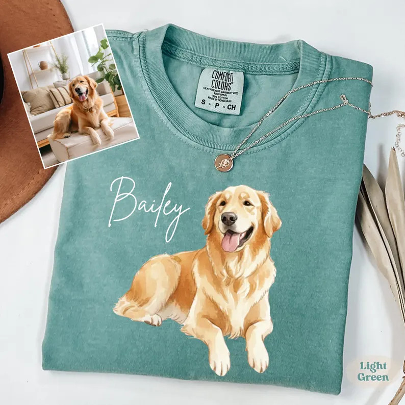 Custom Pet Portrait Watercolor Comfort Tee Personalized Dog Cat Shirt