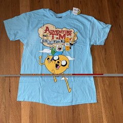 Adventure Time with Finn & Jake Men’s Blue Cartoon Graphic Tee T-Shirt Sz Large