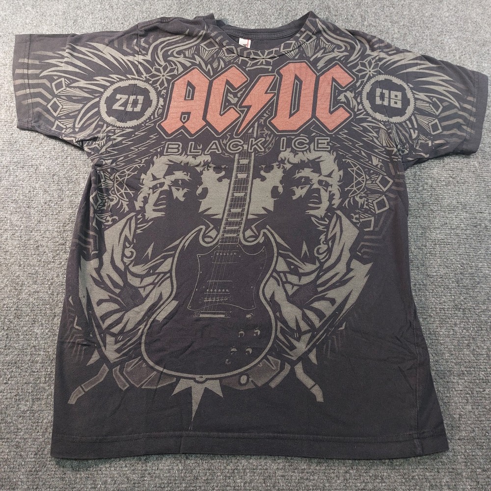 AC/DC 2008 BLACK ICE SHIRT Band Concert Tour ANGUS YOUNG Guitar SG Tee Adult M