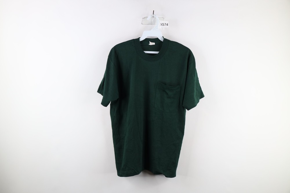 Vtg 90s Streetwear Mens Large Blank Short Sleeve Pocket T-Shirt Hunter Green USA