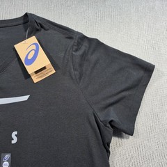 ASICS Stripes V-Neck Short Sleeve Graphic Logo T-Shirt Black XXL Cotton Blend