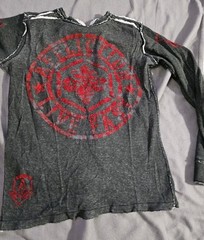 Affliction Thermal Long Sleeve Shirt Reversible Gray/Red/ Black L/XL? 20in FLAT