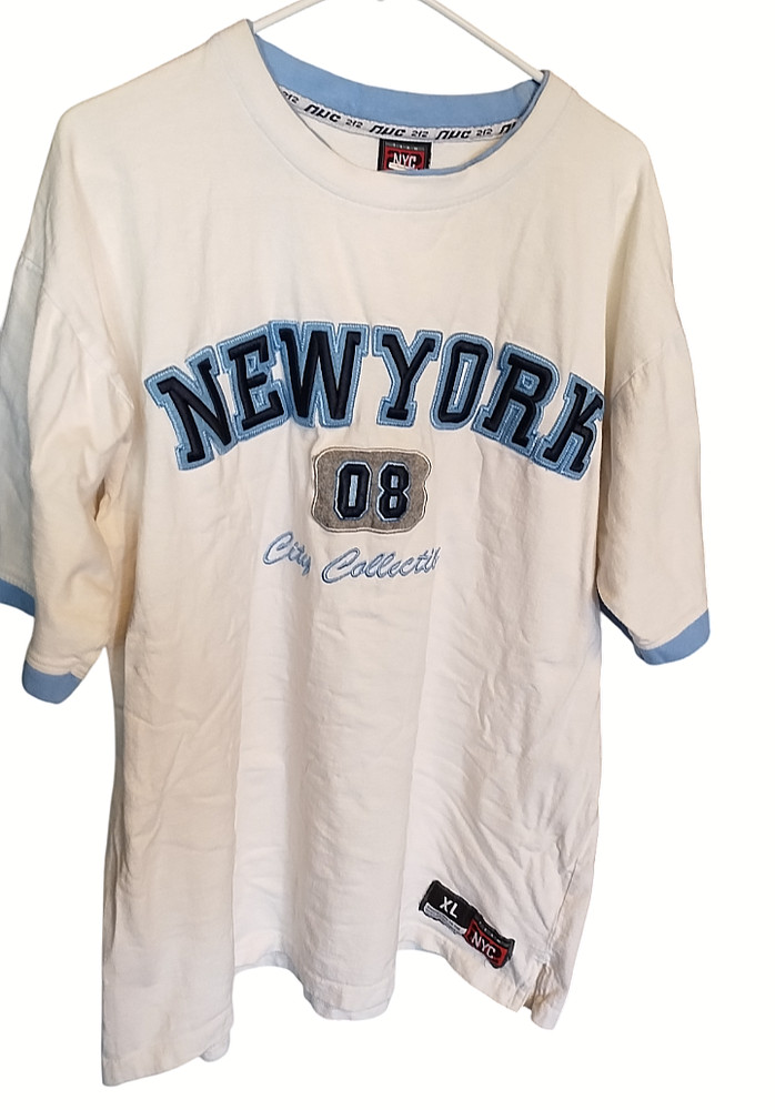 212 NYC Team Sports City Mens Sz XL Embroidered T-Shirt White/Blue Y2K/90’s VTG