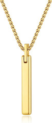 Bar Tungsten Steel Necklace for Men Women, 18K Gold Plated/Silver Color Pendant