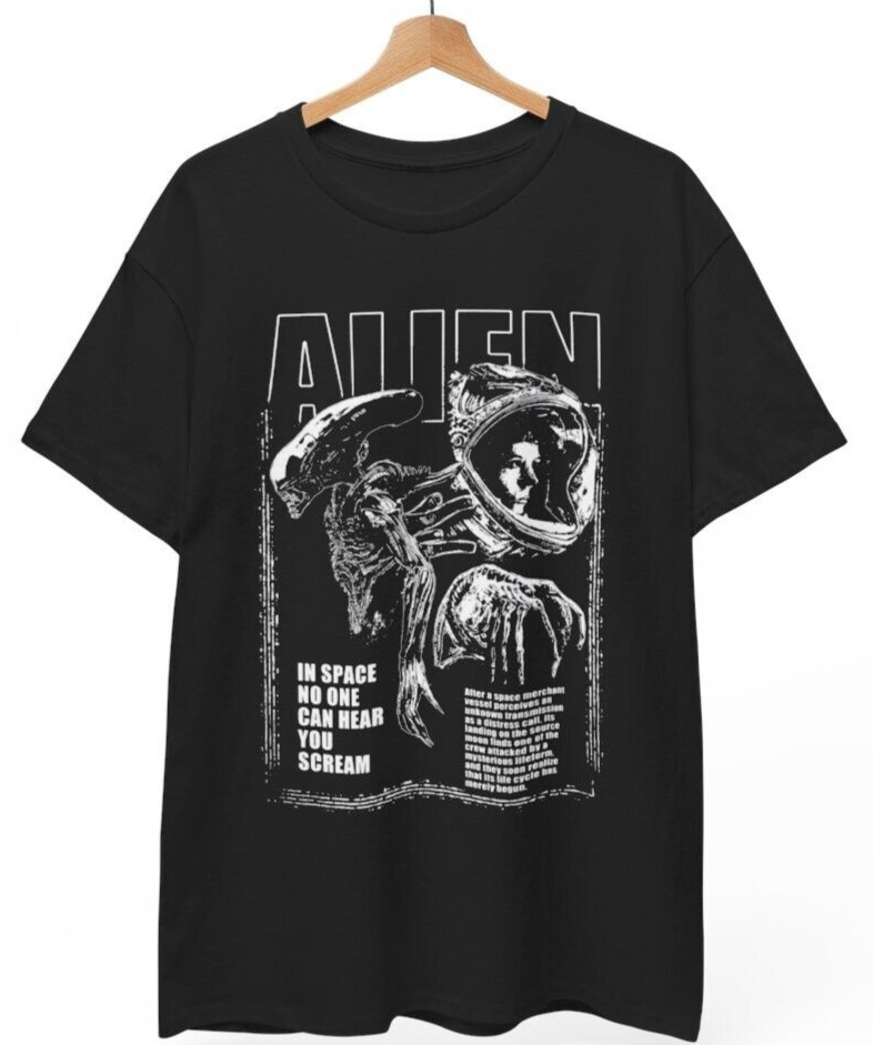 Alien Space Black Graphic Shirt Sci Fi Horror Retro Movie Unisex Tee Top