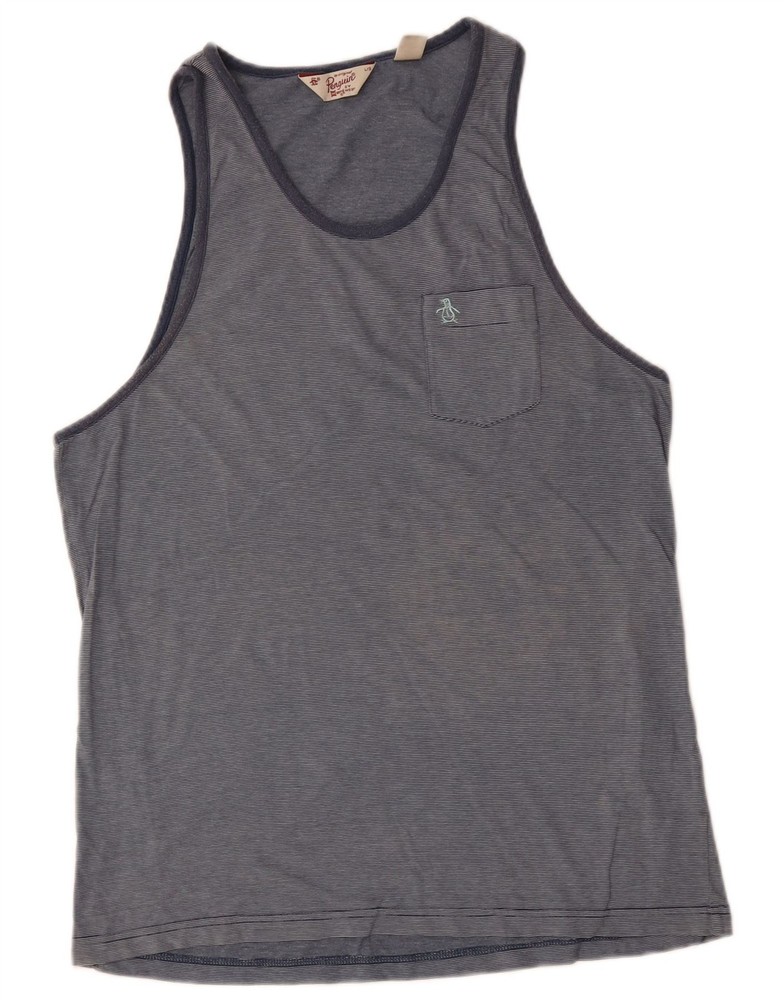 Penguin Mens Vest Top Large Blue Pinstripe DD17