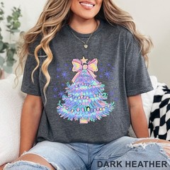 Pastel Holographic Christmas Tree Shirt, Coquette Christmas Tree Shirt, 203704