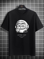 Astro-Cat Graphic T-Shirt – Casual Adult Polyester Knit Tee with Slight Stretch