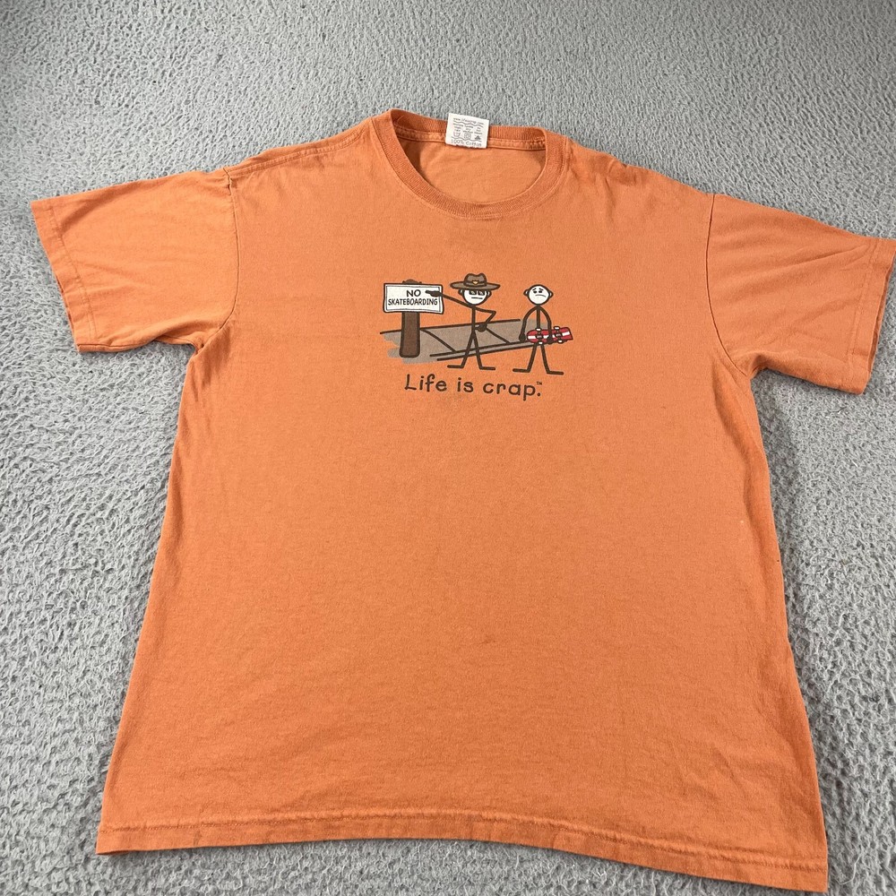 VTG Life is Crap “No Skateboarding” T-Shirt Orange Adult Men’s Size Medium Tee *