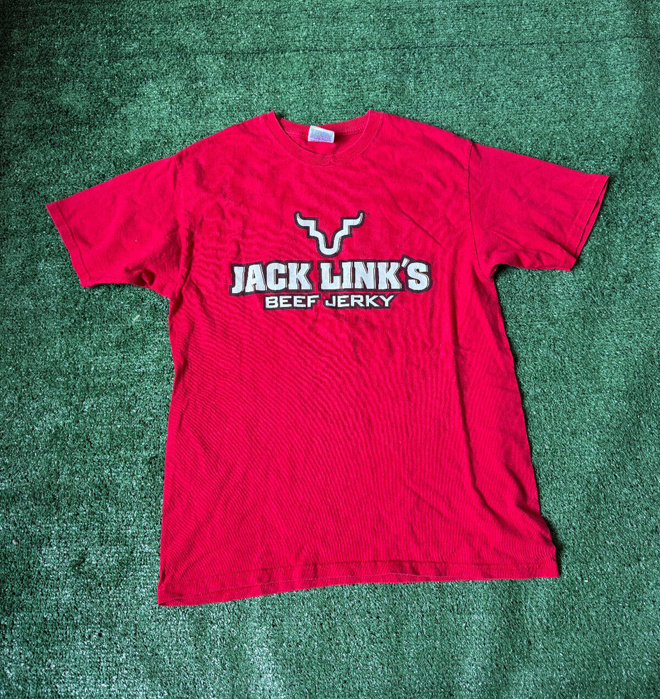 Vintage Y2K 2000s Red Jack Link’s Beef Jerky “Feed your wild side” Promo Tee