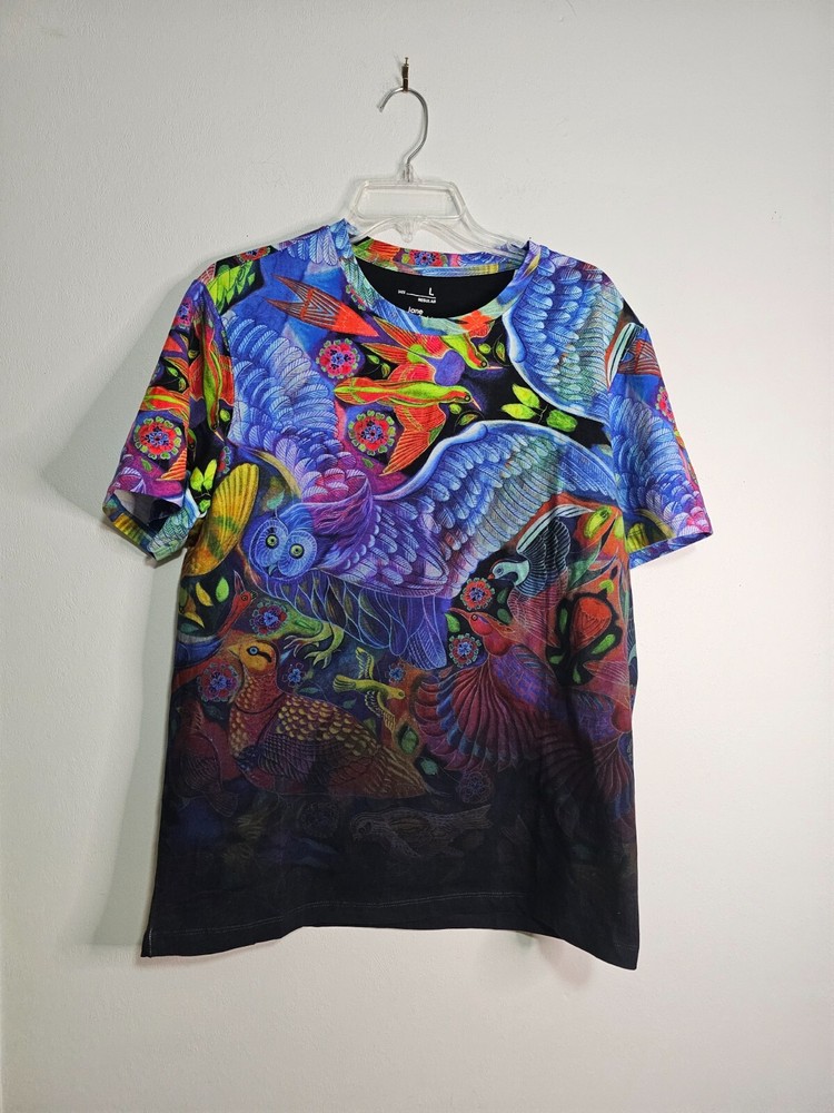 Jane Tattersfield X MEDICINE Art Deco Birds Logo Men’s Sz Large T Shirt Colorful