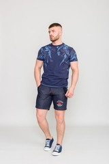 D555 Duke Mens T-Shirt Floral Print Navy Short Sleeve Crew Neck Medium