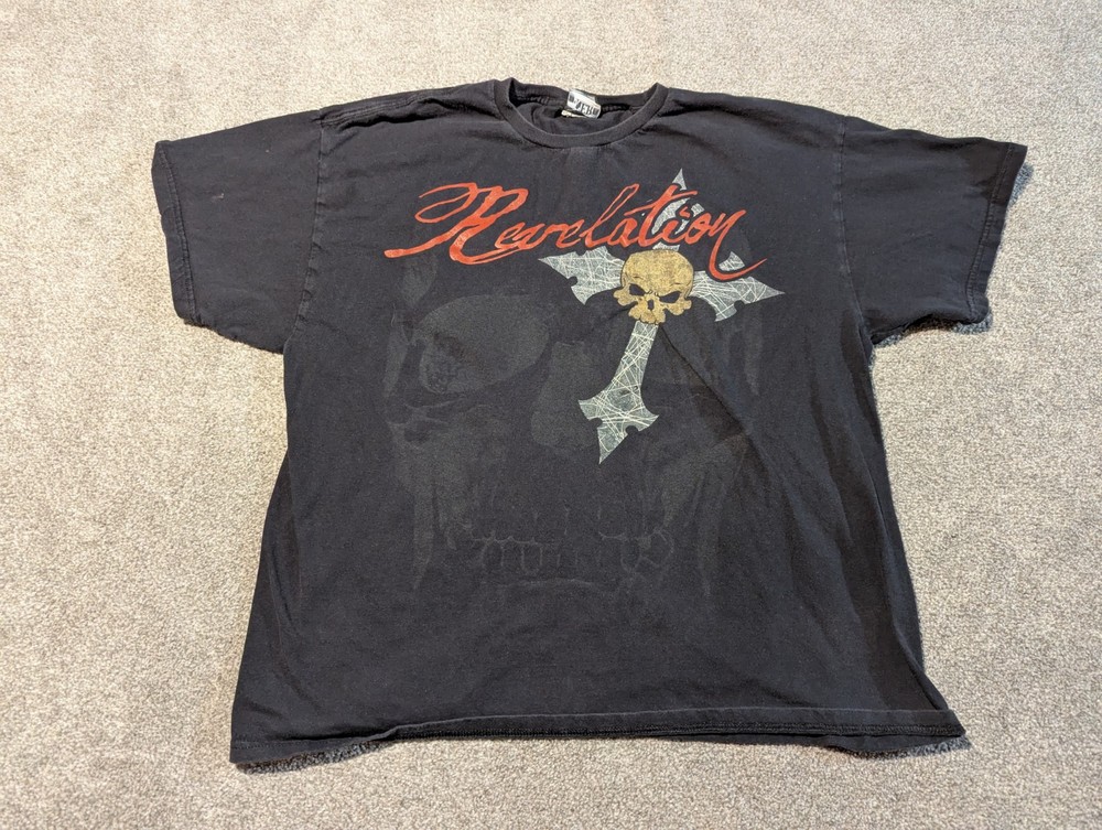 D Nero Shirt Mens XL Black Revelation Band Doom Metal Y2K Skull Cross Grunge