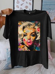 Ladies’ casual trendy plus size 1XL-5XL T-shirt, 180g, featuring creative prin