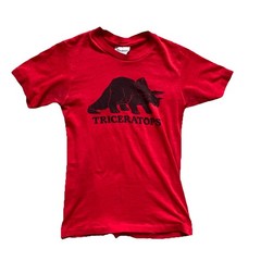 Vintage Steadman T Shirt Triceratops 1982 80s Xs Small Red Thin Baby Tee