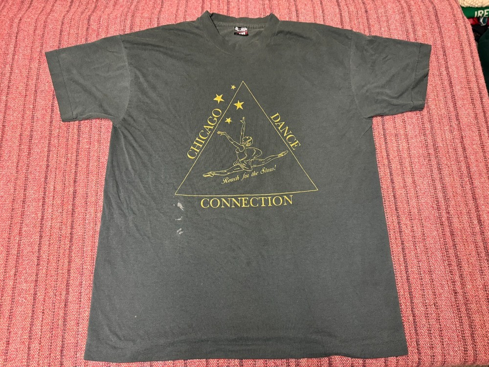 MENS USED VINTAGE 90S SINGLE STITCH CHICAGO DANCE CONNECTION GRAPHIC SHIRT XL