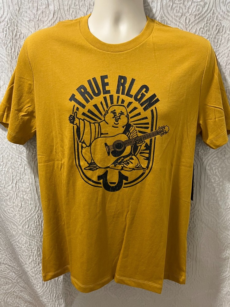 True Religion Men’s Size L Antique Gold Arch Logo Crew Neck Tee $59 NWT #106189