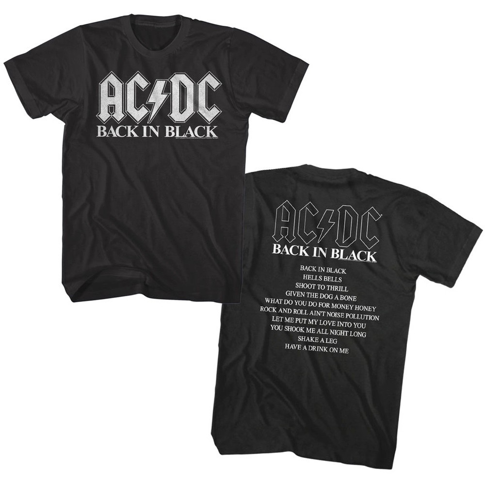 ACDC Back in Black Album Cover Men’s T Shirt Rock Band Vintage Tour Music Merch
