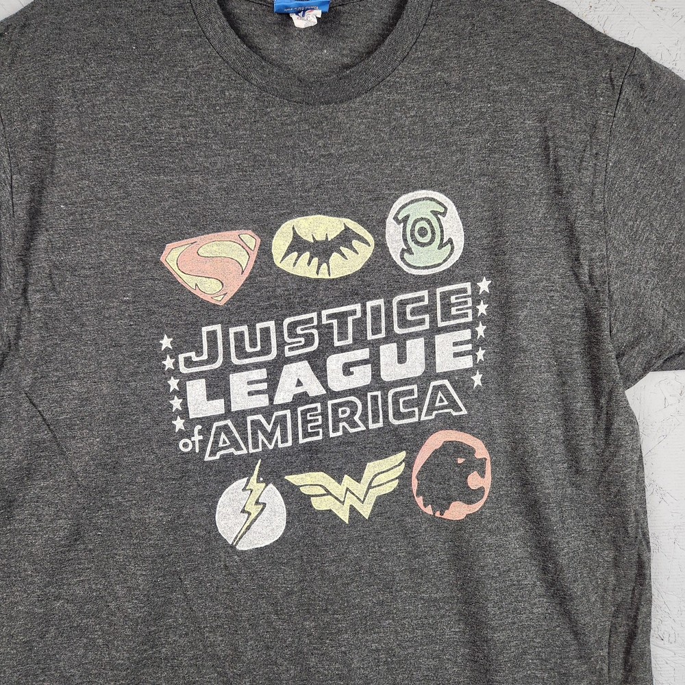 Vintage Justice League Shirt Mens Large Gray DC Comics Superman Batman Graphic