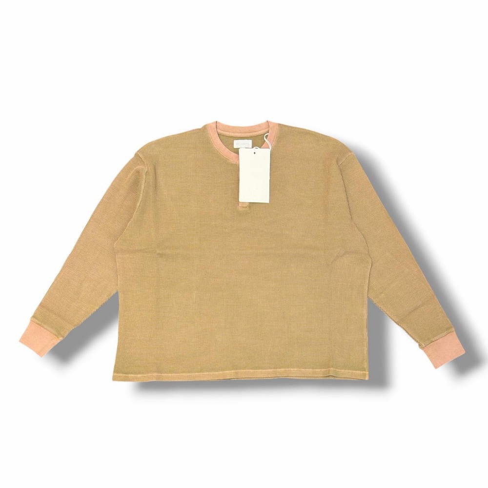 Unused KANEMASA PHIL. 18G Garment Dye Waffle KM25A-012 BEIGE(WILLOW GREEN) XL