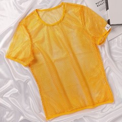 Men Mesh See Through TShirt Fishnet Short Sleeve Streetwear Undershirt
