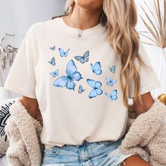 Comfort T Shirt Blue Butterflies Design
