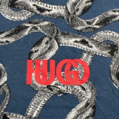 HUGO BOSS Regular Fit T-Shirt Men M Blue Graphic Print Logo Cotton Jersey