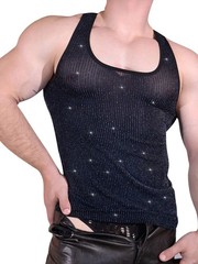 Sexy Sleeveless T-shirts Fashion Stretch Shiny Breathable Sheer Vest Tank Tops