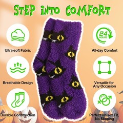 3 Pairs Halloween Fluffy Socks for Women Men，Cozy Fuzzy Bat Green Socks Carto…