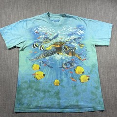 Liquid Blue Shirt Mens Large Blue Sea Turtle Ocean Fish Graphic Tie Dye Tee