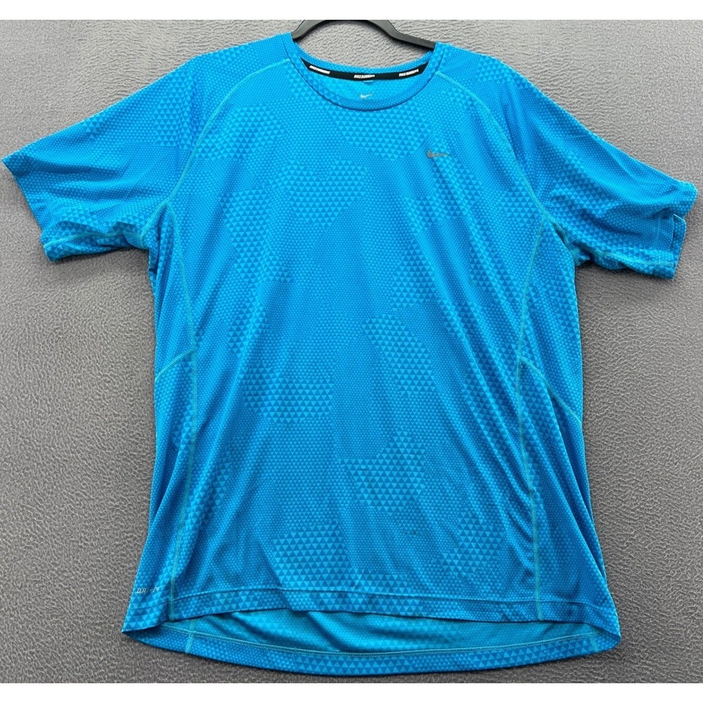Nike Running Shirt Mens Sz XL Dri-FIT Blue Geometric Triangle Pattern Tee