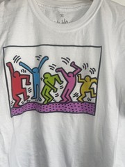 Keith Haring Foundation Dancing Figures T-Shirt Colorful White Short Sleeve Sz M