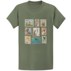 Gildan 5000 Vintage Wildlife Botanical Stamp Collage T-Shirt – Retro Gift Tee