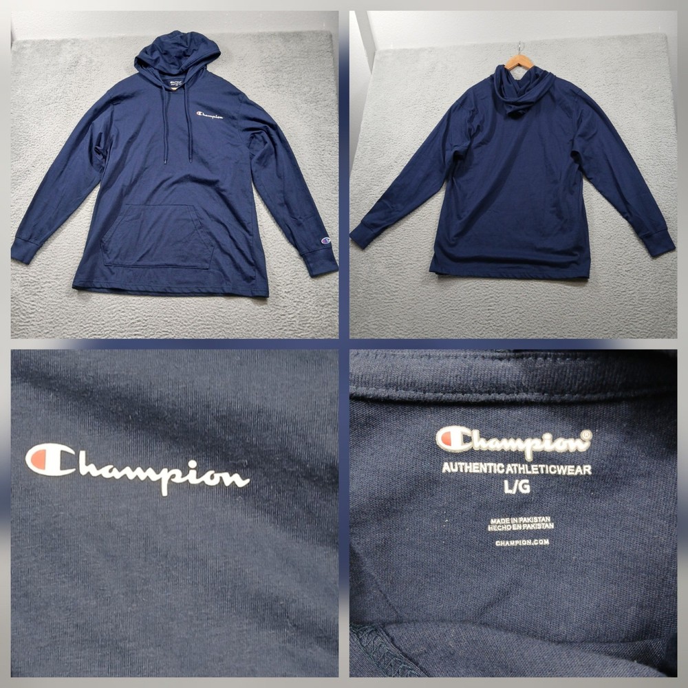 Champion Hoodie Men’s L Navy Pullover Lightweight Athletic Logo