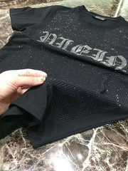 New Fashion Trend Rhinestone Summer Short Sleeve Luxury Men Cotton Black T-Shirt