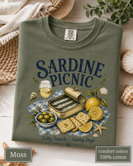 Sardine Picnic Comfort Colors Shirt, Vintage Coastal Seafood Summer Tee