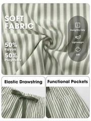 Women’s Faux Linen Striped Bermuda Shorts Casual Drawstring Elastic Waist Sum…
