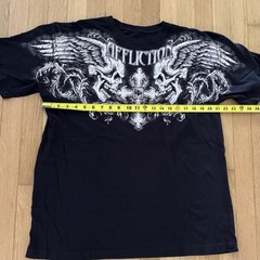 Affliction Shirt Mens XL Black Winged Up Skulls Gothic Cross Made in USA Y2K