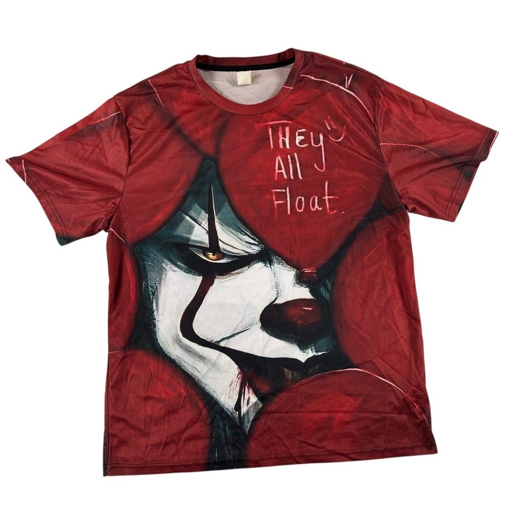 IT Pennywise Clown Movie Mens Graphic They All Float T-Shirt – Red – 2XL