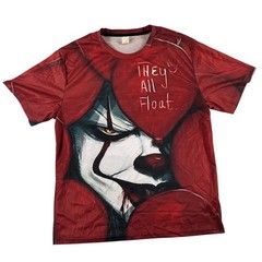 IT Pennywise Clown Movie Mens Graphic They All Float T-Shirt – Red – 2XL
